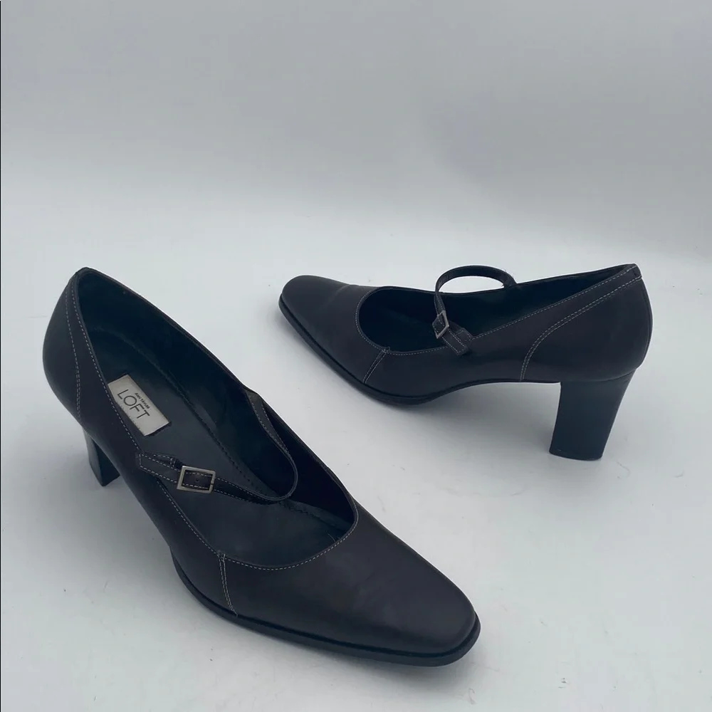 LOFT Women's Dark Brown Heels Mary Jane women shoe 9M leather casual office Y2K